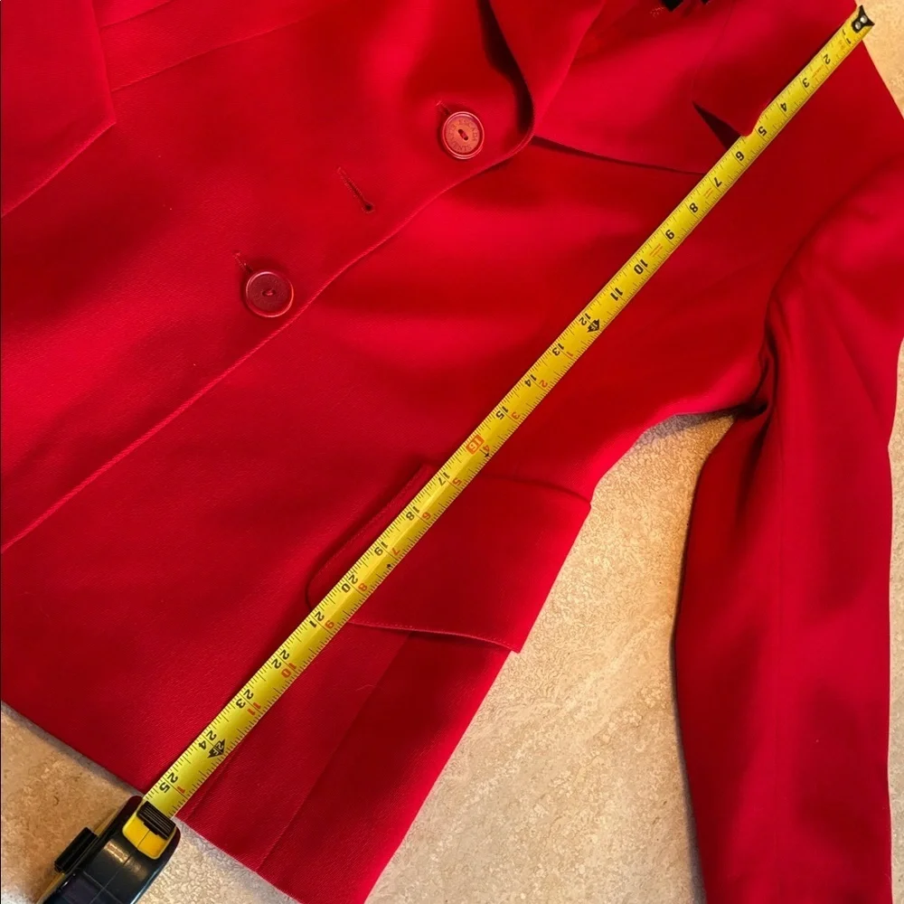 Escada Blazer, women's 34, red Classic, Tailored, Virgin Wool, Flap Pockets EUC